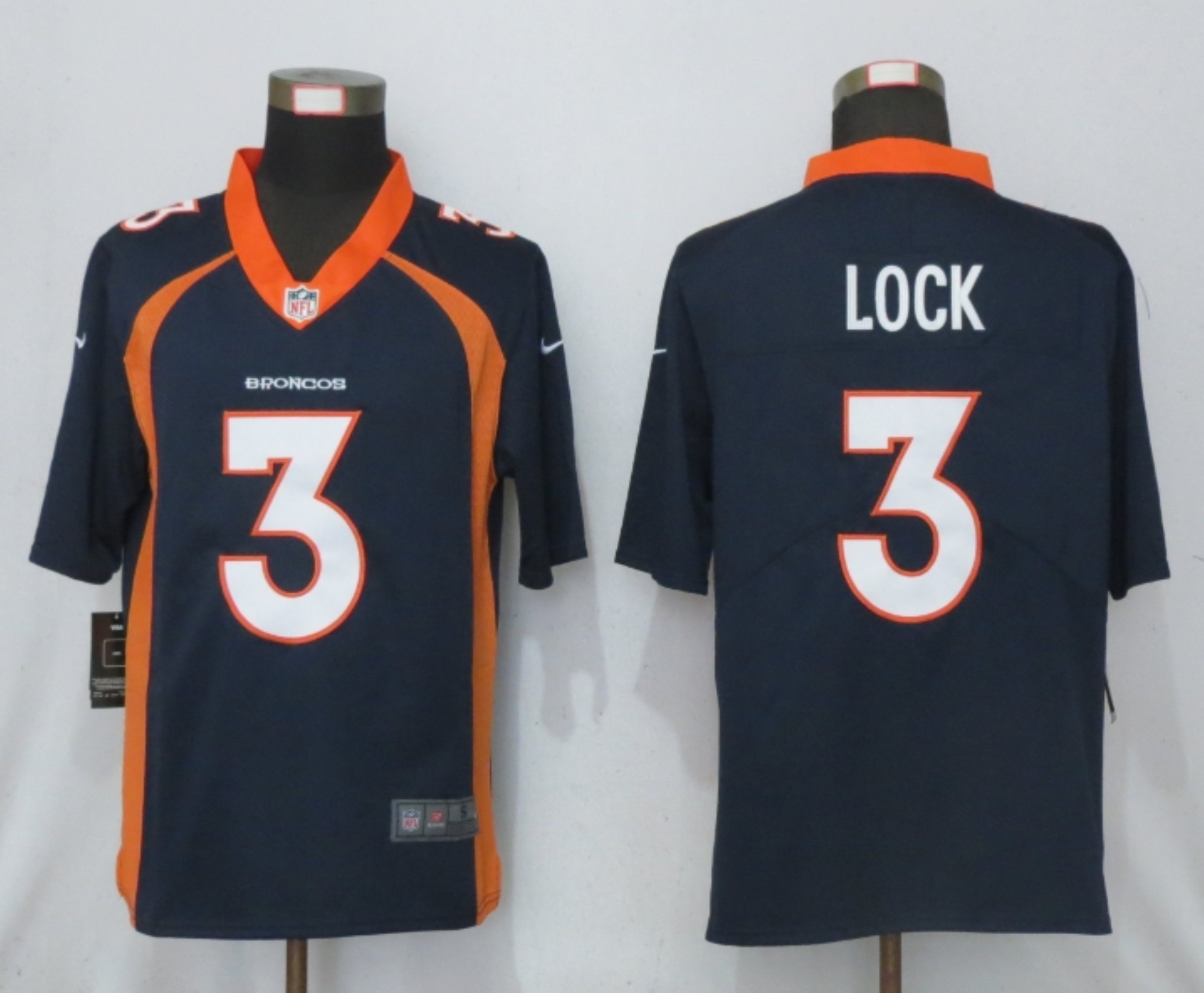 Men NEW Nike Denver Broncos #3 Lock Nike Blue 2020 NFL Draft First Round Pick Game Jersey